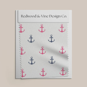 Roze en Marine Nautisch Anker Print Stof