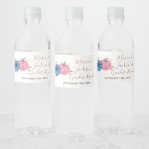 Roze en marine pompoen geslacht onthulling waterfles etiket