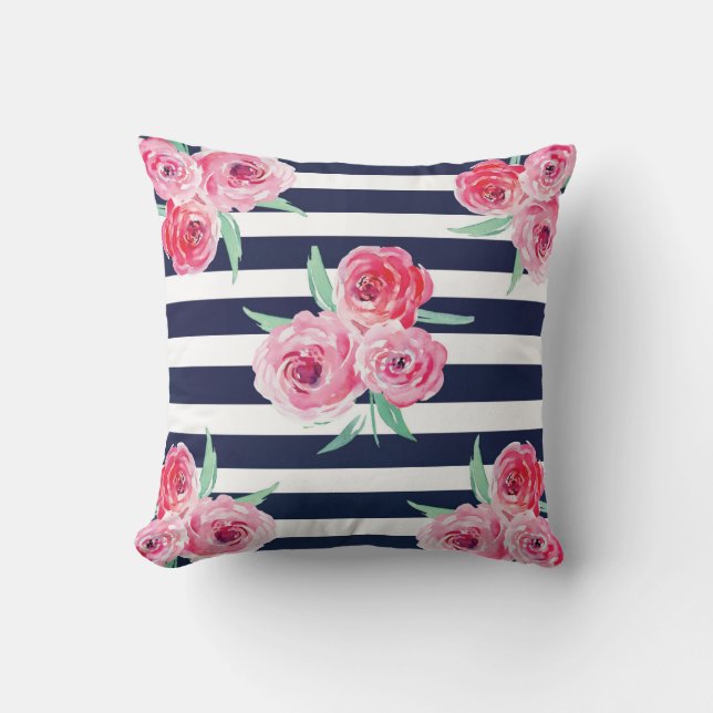 Roze en marineblauw Pillow Kussen (Voorkant)