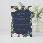 roze en marineblauwe bloem bruiloft cadeau kaart (Staand voorkant)