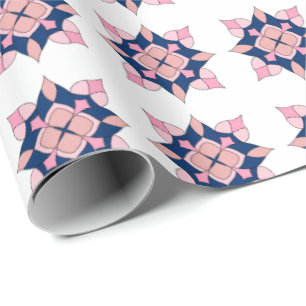Roze en marineblauwe geometrische bloementegels cadeaupapier