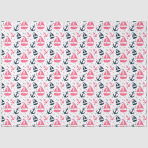 Roze en marineblauwe nautische serie ontwerp 13 tissuepapier