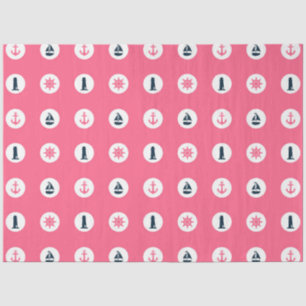 Roze en marineblauwe nautische serie ontwerp 15 tissuepapier