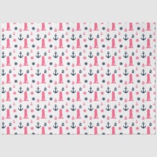 Roze en marineblauwe nautische serie ontwerp 3 tissuepapier