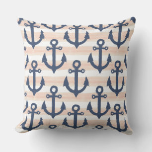 Roze en marineblauwe nautische sierkussen