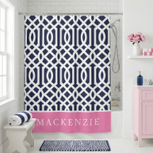 Roze en marineblauwe Traliewerk Monogram