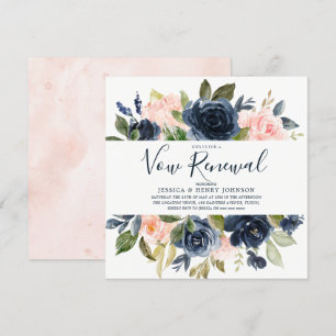 Roze en marineblauwe waterverf bloemen geloften ve kaart