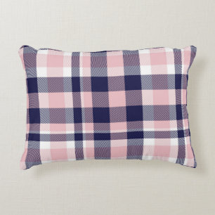 Roze en marineslag, gevlekt, tartan naadloos accent kussen