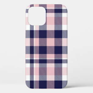 Roze en marineslag, gevlekt, tartan naadloos iPhone 12 hoesje