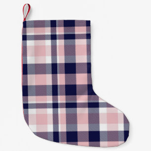 Roze en marineslag, gevlekt, tartan naadloos kleine kerstsok