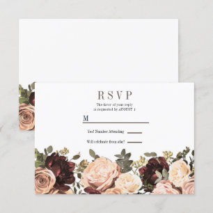 Roze en maroon Floral Greenery Leaves Wedding RSVP Kaart