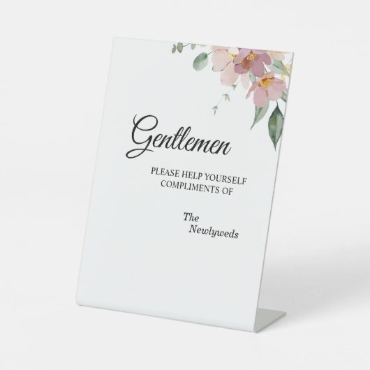 Roze en Mauve Floral Gentlemen Bathroom Reclamebord Met Voetstuk (Voorkant)