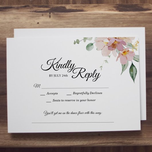 Roze en Mauve Floral Reception Details Informatiekaartje