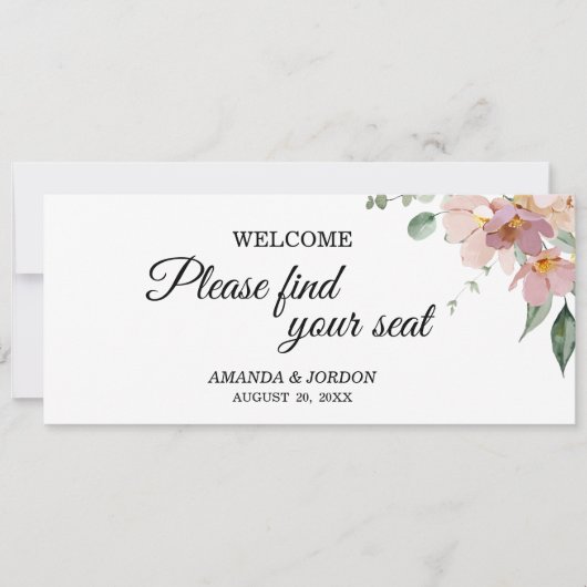 Roze en Mauve  Floral Seating Chart Header (Voorkant)