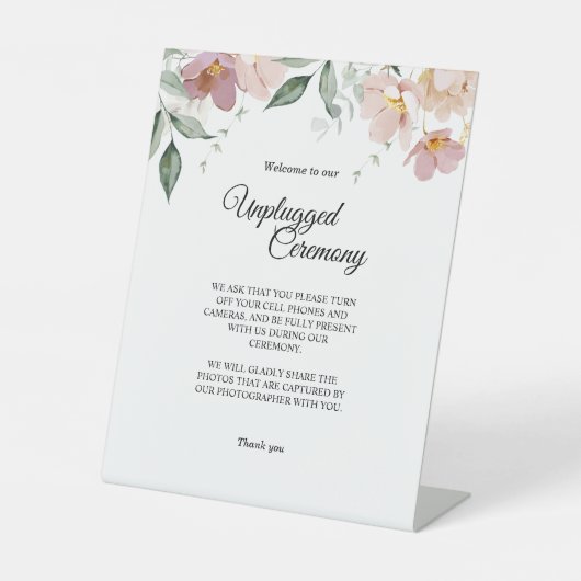 Roze en Mauve Floral Unplugged Ceremonie Reclamebord Met Voetstuk (Voorkant)