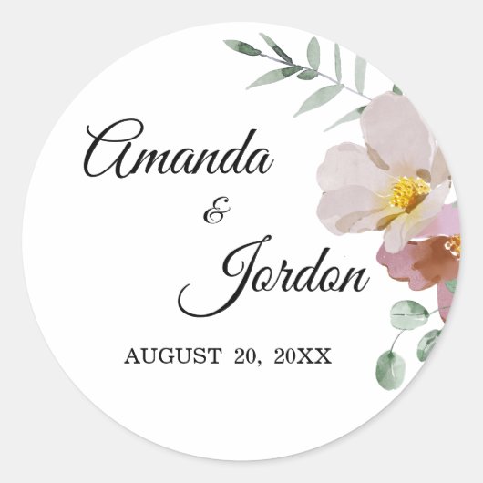 Roze en Mauve Floral Wedding Stickers (Voorkant)