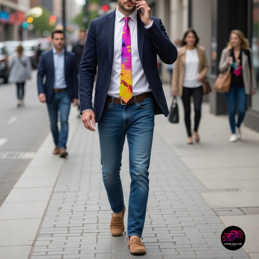 Roze en meer Abstracte spatverf Stropdas