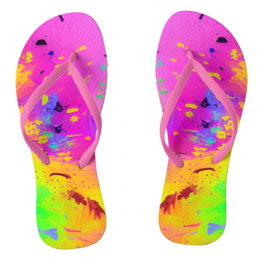 Roze en meer Abstracte spatverf Teenslippers (Voetbed)