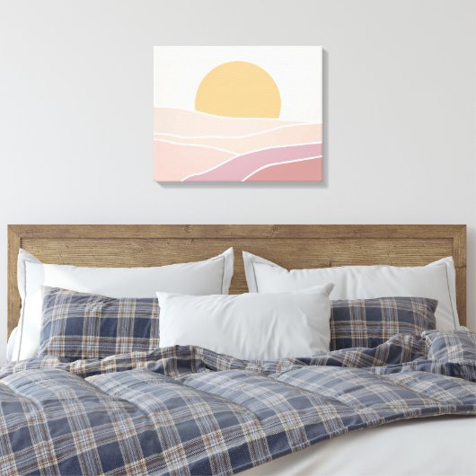 Roze en minimalistisch zonnewandkunstcanvas canvas afdruk (Insitu (Slaapkamer))