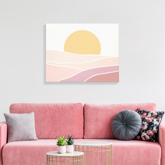Roze en minimalistisch zonnewandkunstcanvas canvas afdruk (Insitu (Woonkamer))