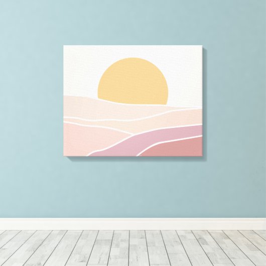 Roze en minimalistisch zonnewandkunstcanvas canvas afdruk (Insitu (Houten vloer))