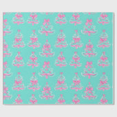 Roze en Mint Coquette Kerstbomen Cadeaupapier (Vlak)