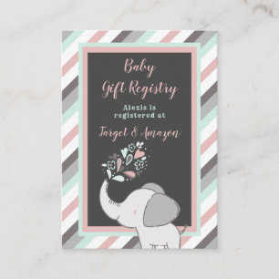Roze en Mint Elephant Baby shower Cadeauregister Informatiekaartje