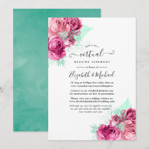 Roze en Mint Floral online virtueel huwelijk Kaart