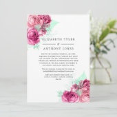 Roze en Mint Floral Verminderde Bruiloft Gastenlij Aankondiging (Staand voorkant)