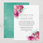 Roze en Mint Floral Verminderde Bruiloft Gastenlij Aankondiging (Voorkant / Achterkant)