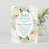 Roze en Mint Flowers Gold Lijst Vrijgezellenfeest Kaart (Staand voorkant)