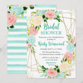 Roze en Mint Flowers Gold Lijst Vrijgezellenfeest Kaart (Voorkant / Achterkant)