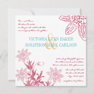 Roze en Mint Gerber Daisy Wedding Invites Kaart