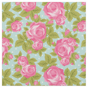 Roze en Mint Girly Rozen Bloemenprint Stof