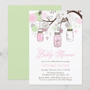 Roze en Mint Green Hanging Mason Jars Baby shower Kaart