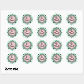 Roze en mint-groen ronde sticker (Vel)