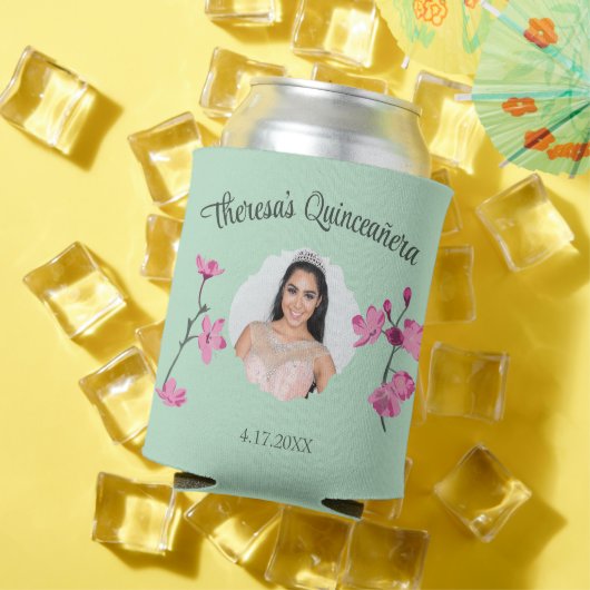 Roze en Mint Groene Cherry Blossom Custom Photo Blikjeskoeler (Insitu Zomer)