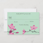 Roze en Mint Groene Cherry Blossom Quinceanera RSVP Kaartje (Voorkant)