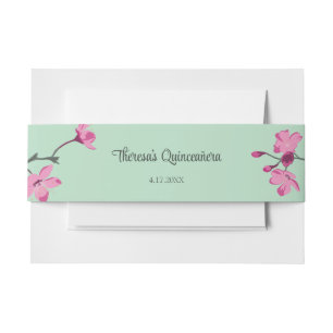 Roze en Mint Groene Cherry Blossom Quinceanera Uitnodigingen Wikkel