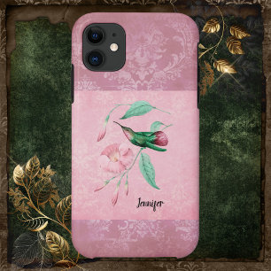Roze en Mint Hummingbird Damask iPhone 11 Hoesje