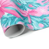 Roze en Mint Kerstaankopen en Ornamenten Cadeaupapier (Rol Hoek)