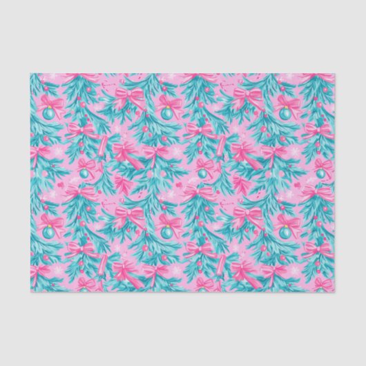 Roze en Mint Kerstaankopen en Ornamenten Tissuepapier (Voorkant)