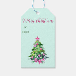 Roze en Mint Kerstboom Gift Label Cadeaulabel