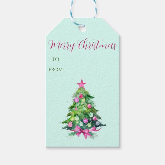  Roze en Mint Kerstboom Gift Label Cadeaulabel (Voorkant)