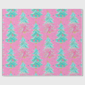 Roze en Mint kerstcadeaubomen Cadeaupapier (Vlak)