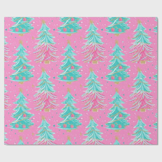 Roze en Mint kerstcadeaubomen Cadeaupapier (Vlak)