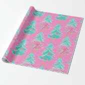 Roze en Mint kerstcadeaubomen Cadeaupapier (Uitgerold)