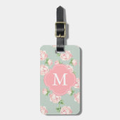 Roze en Mint Patroon van Rozen Monogrammen Bagagelabel (Voorkant verticaal)