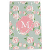 Roze en Mint  Patroon van Rozen Monogrammen Medium Cadeauzakje (Voorkant)