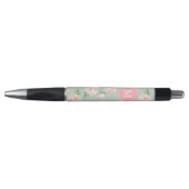 Roze en Mint  Patroon van Rozen Monogrammen Pen (Voorkant)